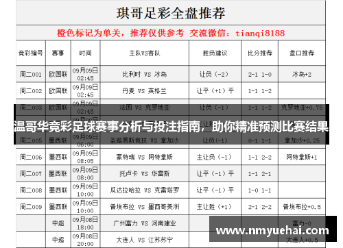 温哥华竞彩足球赛事分析与投注指南，助你精准预测比赛结果